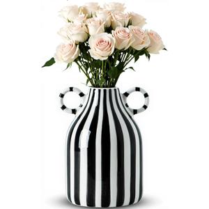 Black and White Striped Vase,Mid Century Hand-Painted Modern Ceramic Vase,Nordic Boho Vases, Black White Checkered Cute Flower Vases for Centerpiece,Living Room,Office,Home Decor (Black and White)