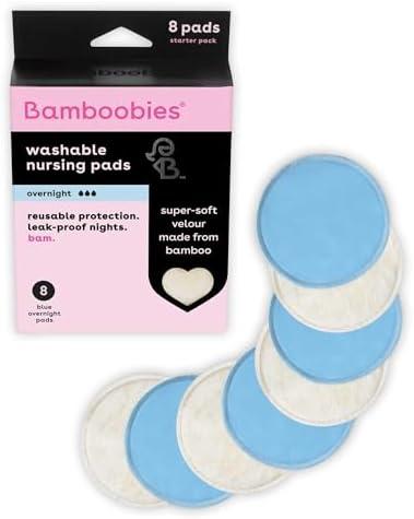 Bamboobies Overnight Nursing Pads, Ultra-Soft Velour, Reusable and Washable for Nightly Use, Leak-Proof Pads for Breastfeeding, 8 Pads