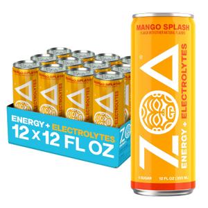 ZOA Zero Sugar Energy Drink, Mango Splash, 12 Pack, 12 Fl Oz Cans | With Electrolytes, Vitamins B and C, supporting hydration with 160 mg plant based caffeine from green tea and green coffee
, Best By 09/07/2026