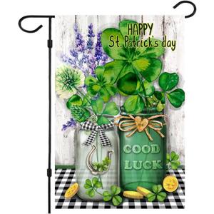 4 x St Patrick's Day Garden Flag,Shamrock St Patricks Flag 12.5 x 18 Inch Clover for Garden and Home Decorations