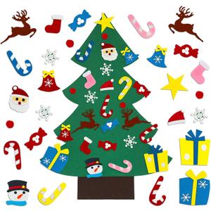 3.2Ft DIY Felt Christmas Tree Set for Kids Toddlers, 26 Hanging Ornaments Felt Christmas Tree Wall Craft Kits for Xmas Party Office Decoration, New Year Door Wall Decorations-A