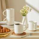 Sweese Stackable Coffee Mugs Set of 4, 10 oz Porcelain Coffee Cups with Embossed Design, White Cappuccino Cups for Coffee, Latte