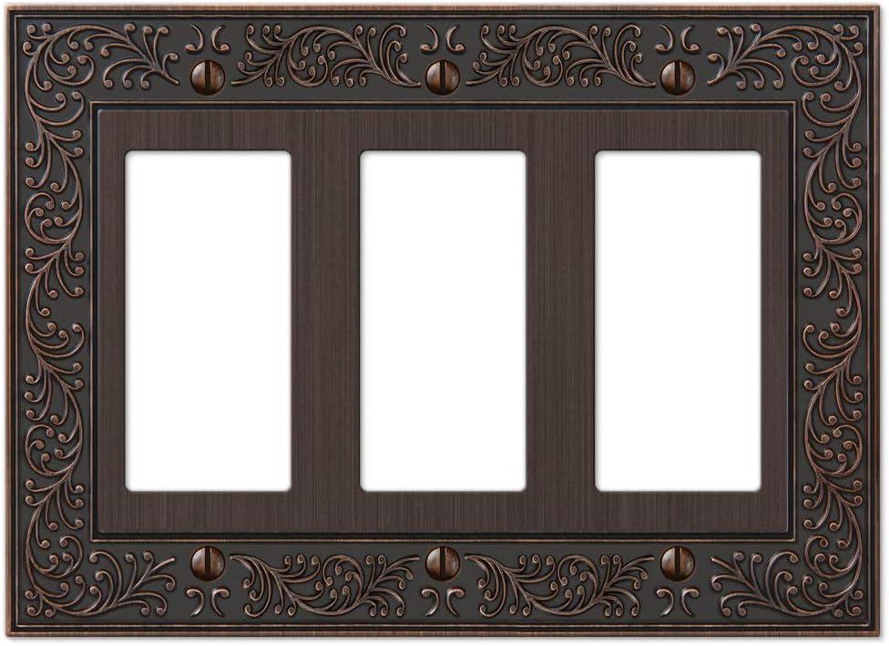 Amerelle 43RRRVB English Garden Wallplate, 3 Rocker, Aged Bronze (3 Rocker, Aged Bronze)