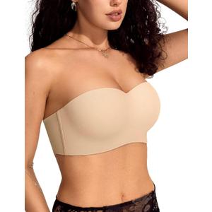 Vertvie Strapless Bras for Women Push Up Non-Slip Bandeau Bra Seamless Full Coverage Tube Top Bralette (Wireless & Underwire) (34B, Nude)