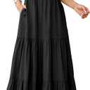 ANRABESS Womens Summer Casual Maxi Dress V Neck Ruffle Sleeve Long Dresses Fashion Flowy Tiered Boho Beach Vacation Sundress (Large, Black)