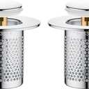 Bathroom Sink Stopper 2 Pack Pop-Up Drain Stopper and Hair Catcher Universal Sink Strainer with Removable Filter for 1.1 to 1.96 Inch Sewers Durable Brass Core, Easy to Install.