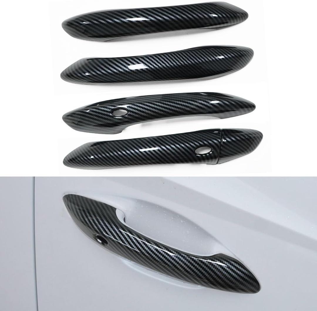 Exterior Door Handle Cover Compatible for 2022 2023 2024 Hyundai Tucson Accessories Door Handle Protector Trim with 2 Hole for Auto Lock Sensors (Carbon Fiber Pattern)