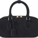 JOLLQUE Faux Suede Crossbody Bag for Women, Autumn Winter Handbags Purse, Fashion Small Designer Shoulder Barrel Bag (Black)