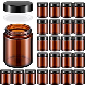 Domensi 24 Pcs 6oz Glass Jars with Lids Leakproof Round Airtight Empty Cosmetic Jars with Inner Liners Lid for Storing Lotions Spices Ointments Candle Making Food Storage (Amber)