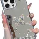 for iPhone16 Pro Bling Butterfly Women Girly Dimond Rhinestone Glitter Sparkly Cute Women Girly Mirror Shockproof Slim Protective Drop Protection Phone Cases