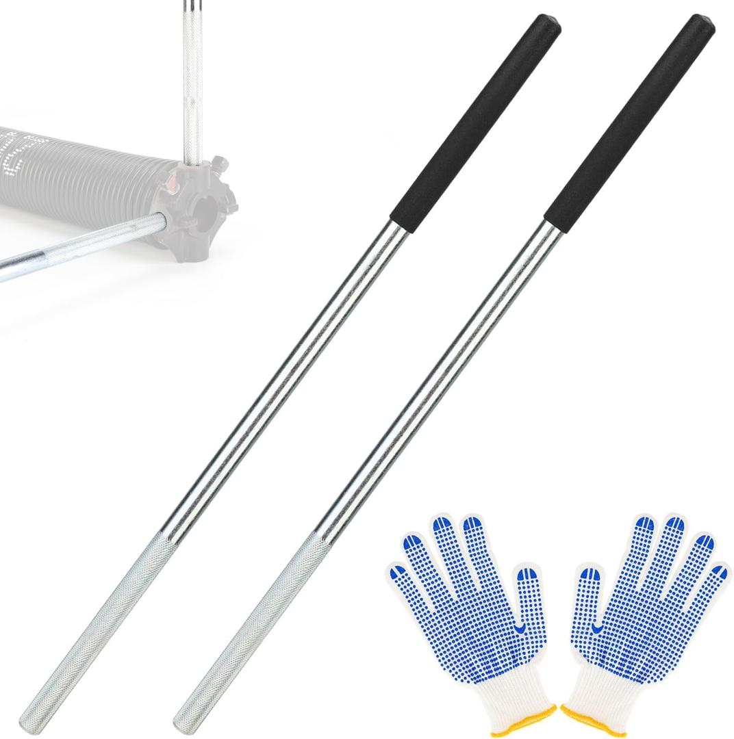 2 Pcs Winding Bars for Garage Door Torsion Spring with Non-Slip Rubber Handle, Zinc Steel Winding Rods Garage Door Hardware for Adjusting or Replacing Garage Door Tension Springs, Black