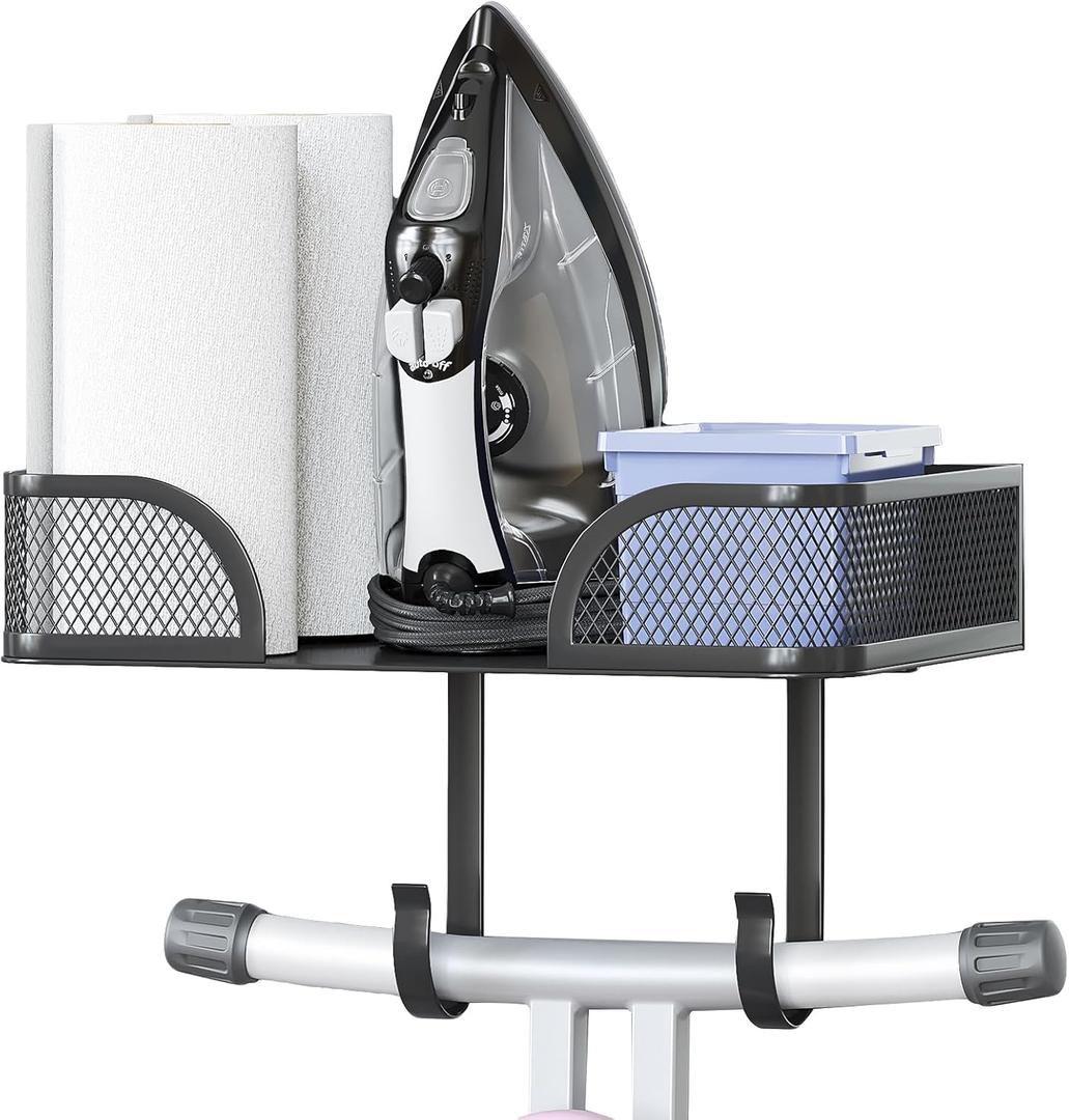 Ironing Board Holder Wall Mount, Metal Ironing Board Hanger, T/V Shaped Space Saving Iron and Iron Holder, Laundry Room Decor and Storage with Large Storage for Laundry/Living Room/Bathroom (Black)