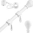Flag Pole for House-6ft, Flag Pole kit Tangle Free Metal Flagpole Kit for American Flag (Without Flag) Outside House, Porch, Yard (White), with Two small handheld American flags