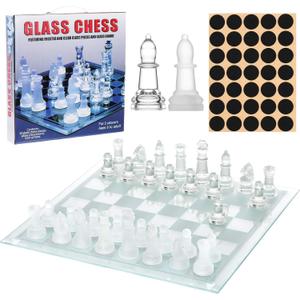 32 Pieces Glass Chess Set with Solid Glass Board, Frosted and Clear Pieces | Indoor & Outdoor Game for Adults | Elegant Design Durable Build Fully Functional | Easy to Carry (25x25CM)
Glass Chess