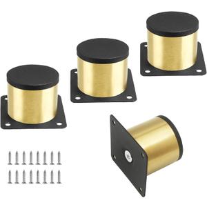 Set of 4 Stainless Steel Furniture Legs 2 Inch / 50 mm, Gold Cabinet Legs Round Kitchen Feet, Metal Replacement Legs for Cabinet Sofa Couch Shelves Table