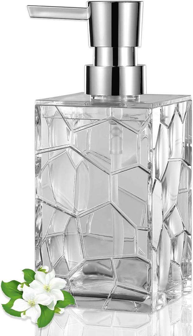 Hand Soap Dispenser, Clear Acrylic Plastic Liquid Pump Bottles Refillable Lotion Dispenser for Bathroom Decor Kitchen College Dorm (1 Pack)