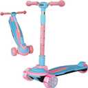 Kick Scooter for Kids Ages 3-12, 5 Adjustable Height Foldable Scooter with 3 LED Light Wheels, Outdoor Activities for Toddlers Boys Girls, Max Load up to 165 lbs