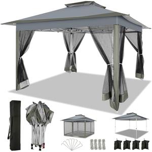 COBIZI 12x12 Pop up Gazebo on Clearance with Mosquito Netting & Sandbags, Outdoor Canopy Tent with 4 Ropes 8 Stakes & Portable Carrying Bag, Patio Portable Gazebo for Garden Backyard & Lawn,Darkgrey