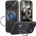 for iPhone 17 Pro Max Case: 360 Spin Magnetic Stand, Camera Protection (Compatible with MagSafe) [18FT Military Protection] Shockproof Matte Translucent Phone Cover for iPhone 17 Pro Max 6.9", Gray