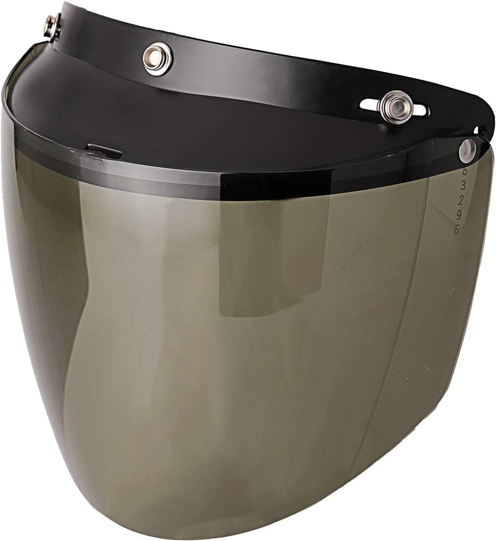 3-Snap Visor for Open Face Motorcycle Helmet Wind Shield Flip Up Down (Light Smoke)
