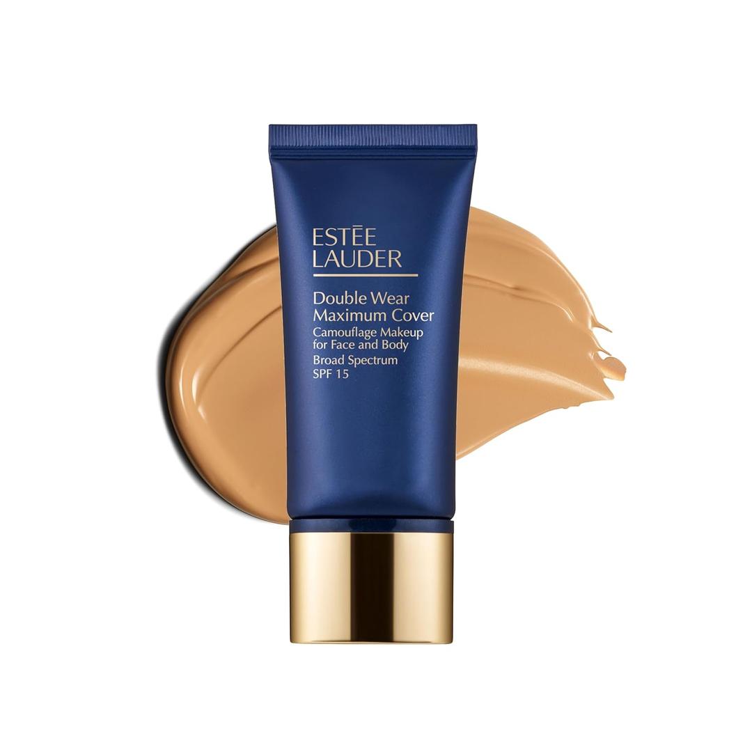Este Lauder Double Wear 24-Hour Maximum Cover Camouflage Foundation for Face and Body SPF 15 | Full Coverage | Tattoo Cover Up Makeup Waterproof, 1.0 Fl Oz (4W1 Honey Bronze - Medium tan with warm golden undertones)