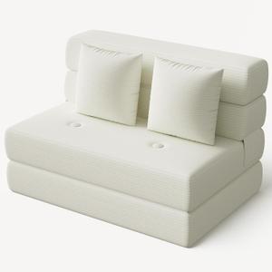 Folding Sofa Bed, One-Piece High-Density Foam Sleeper Chair, Beige, Twin | Convertible Chair & Couch Bed with Pillow, Multi-Purpose Futon Chair, Corduroy Floor Sofa for Living Room, Office, Apartment