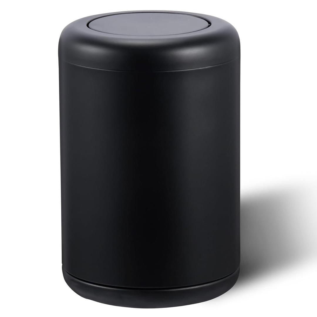 Waste Can 3 Gallon with Swing LidBrushed Stainless Steel Trash CanMetal Cylindrical Garbage CanBrass Wastebasket Bin for Bathroom,LivingRoom,Office,Kitchen,Bedroom,Hotel (Black)