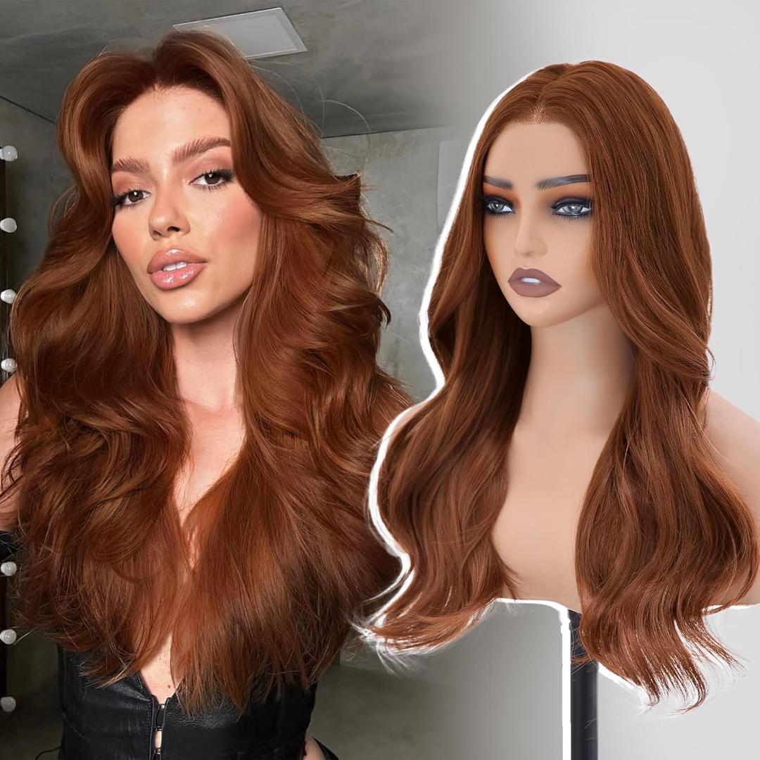 Auburn Wig-Synthetic Lace Front Wig 13X4 HD Wave Glueless Wigs Heat Resistant Wigs (22 Inch)