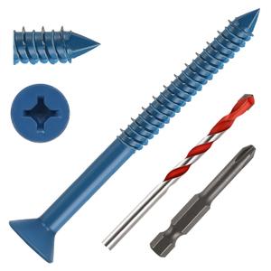 3/16" x 3-1/4" Concrete Screws, 50 PCS Blue Flat Head Concrete Screws Anchor Kit with Drill Bit and Screwdriver Bit, for Masonry, Cement, Block, Brick or Stucco