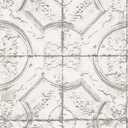 InHome NHS3711 Newport Tin Tile Peel Stick Wallpaper, White & Off-White (20.5" x 198")