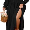 Women's Plus Size Dresses Square Neck Long Sleeve Tie Front Textured XL 