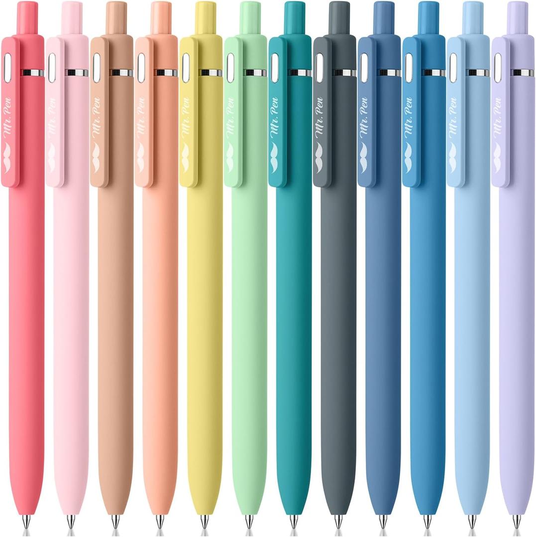 Mr. Pen- Retractable Cute Gel Pens for Journaling, 12 Pack, Assorted Color, 0.7 mm, Pastel Barrels, Smooth Writing Aesthetic Pens for Women