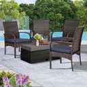 Wicker Patio Dining Chairs Set of 2, All-Weather PE Rattan Outdoor Chairs with Soft Cushions, 350lbs Heavy Duty Capacity, Rattan Furniture for Garden, Porch, Backyard