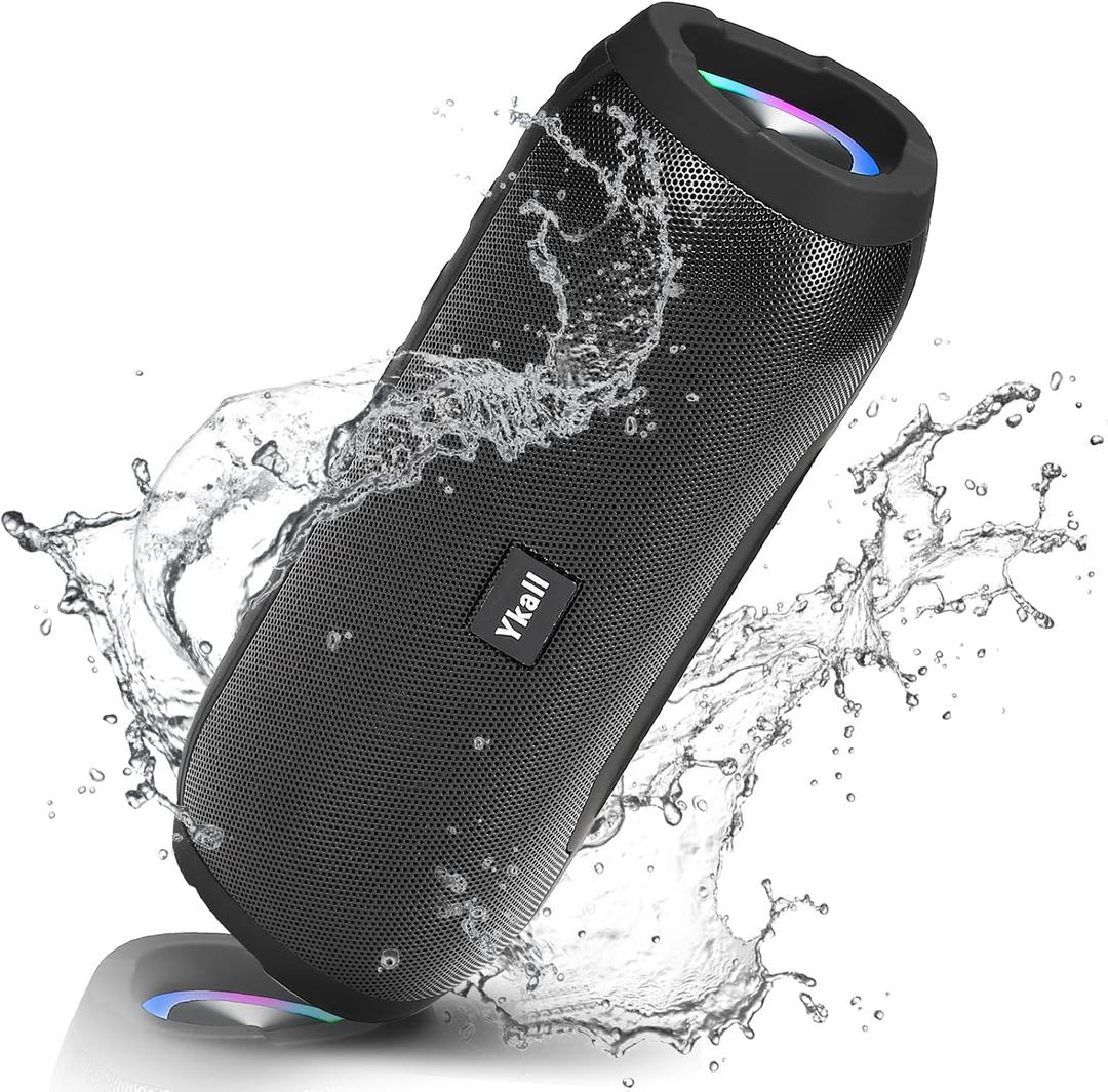 Bluetooth Speakers Wireless with 20W Loud Stereo Sound, TWS Pairing for Outdoor, IPX6 Waterproof Shower Speakers, 36H Playtime, Built-in Mic Radio Mode RGB Lights (Black)