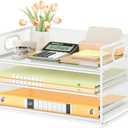 Subekyu 3 Tier Letter Tray Paper Organizer with Handle, 1 PC Sliding Tray, White Metal Mesh Desk File Folder Paper Sorter Organizer for Home Office School Desk Supplies Organization Storage