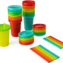 The First Years Take & Toss Straw Cups - Spill-Proof Kids Cups with Snap-On Lids and Straws - Portable and Dishwasher Safe Party Pack - Rainbow - 10 Oz - 20 Count - Ages 18 Months and Up