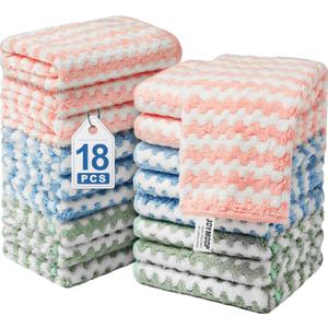 JOYMOOP 18 Pack Microfiber Cleaning Cloth, Kitchen Towels for Dish Drying Washing, Absorbent Streak Free Lint Free Rags for Cleaning, Reusable and Washable Towels - 10" x 10" (Mixed [Pink+blue+green])