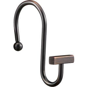 Bronze Shower Curtain Hooks, Rust Proof Shower Curtain Rings for Bathroom, CHICTIE Modern Metal Decorative Shower Hooks Hangers for Shower Curtain Rod, Square T Bar Shape Set of 12