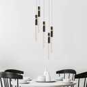 JoollySun 5-Light Cluster Pendant Lighting: Crystal Chandelier with Dimmable LED for Kitchen Island Dining Room - Black Gold