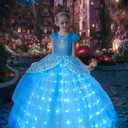 Light Up Princess Dress Girls Halloween Costume Toddler Blue Princess Dress Up Kids Outfit Vestito (6-7 Years)