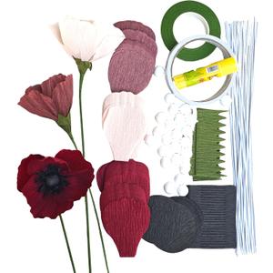 Crepe Paper Anemone DIY Flower for Home Decoration Table Centerpieces, Party Decor & DIY Craft Projects Making Kit 24 pcs (Pink - Burgundy - Dusty Pink)