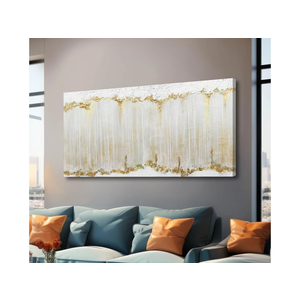 Home Decor White Abstract Wall Decor Large Framed Canvas Wall Art for Living Room Gold Painting White Wave Contemporary Art for Bedroom 29x58 Inch