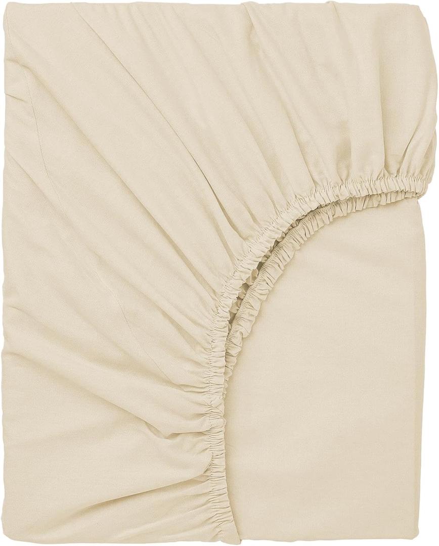 Urbanhut 100% Cotton Fitted Sheet Queen Size, Soft & Smooth Luxury Sateen Weave Hotel Sheets, Long Staple Cotton, Secure-Fit Elastic, 16'' Deep Pocket Fitted Sheet - Ivory