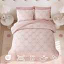 BLOOMHAVEN Twin XL Comforter Set for Girls, 5 Pieces Pink Bow Bedding Set, All Seasons Kids Twin Comforter Set with Sheets, Pillowcase & Sham