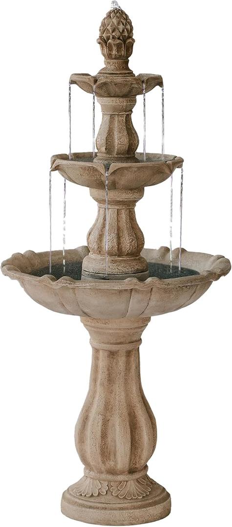 XBrand 3-Tier Water Fountain w/Pump & Pineapple Top, 51 Inch Tall, Beige