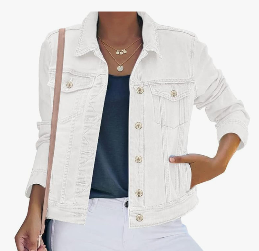 luvamia Women's Basic Button Down Stretch Fitted Long Sleeves Denim Jean Jacket