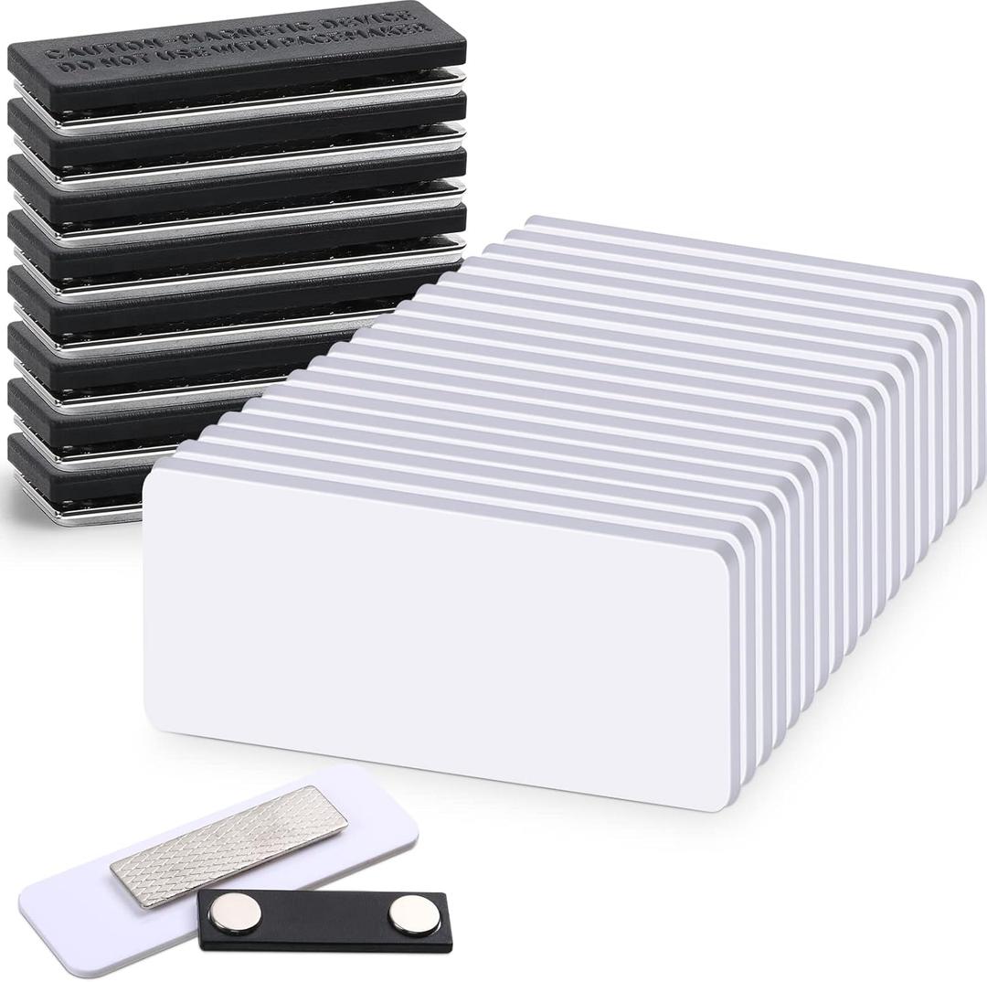 Chinco 30 Packs Blank Name Tags Magnetic Name Tag with Magnetic Backing Locker White Round Corners, 1.5 x 3 Inches Badges for Nurse Personalized Jacket Shirts Office School(Black)