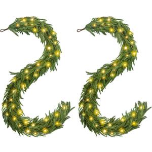 Norfolk Pine Garlands with Light Pre-Lit Christmas Garland,Dense Norfolk Pine Real Touch Garlandfor Table, Mantle, Staires, Wall, Premium Indoor/Outdoor Christmas Decorations (2, 6ft)