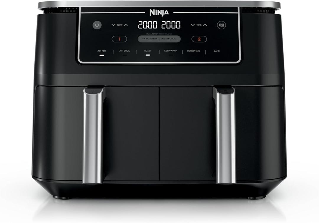 Ninja Foodi Air Fryer | 6-in-1 with 10-QT DualZone Baskets | Smart Finish to Cook 2 Foods at Once | Air Fry, Broil, Roast, Dehydrate, Keep Warm & Bake | 450 F |XL Capacity | Black | DZ302
