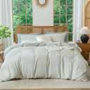 Green Striped Comforter Set Queen - 3 Pieces Bedding Comforter Set for All Season, Soft Lightweight Washed Microfiber, 1 Striped Comforter and 2 Pillowcases (Green, Queen Size)